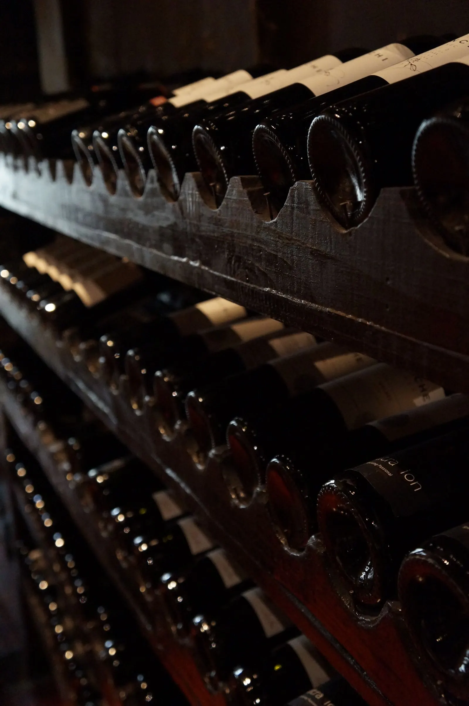 The vaulted cellar, lined with bottles